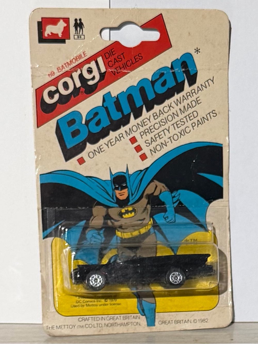 Vintage Corgi Juniors No. 69 Batmobile Die Cast Vehicle On Card 1982